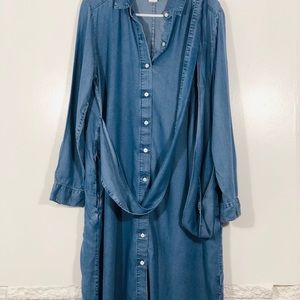Chambray Midi Wrap Dress 1/4 Sleeves Medium